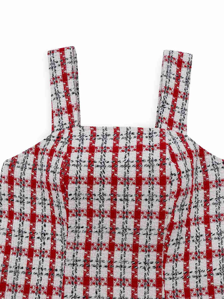 Red 1960s Plaid Tweed Vest Dress - vintage dress, retro fashion, elegant red