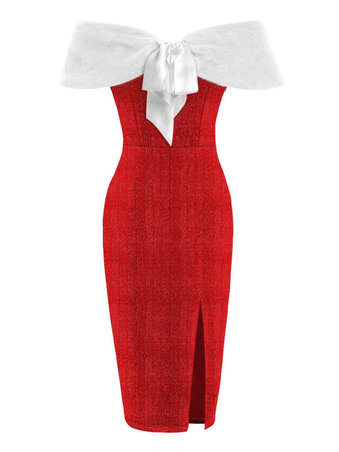 Red 1960s Plush Bow Pencil Dress With Cape - vintage dress, fashion, elegant red