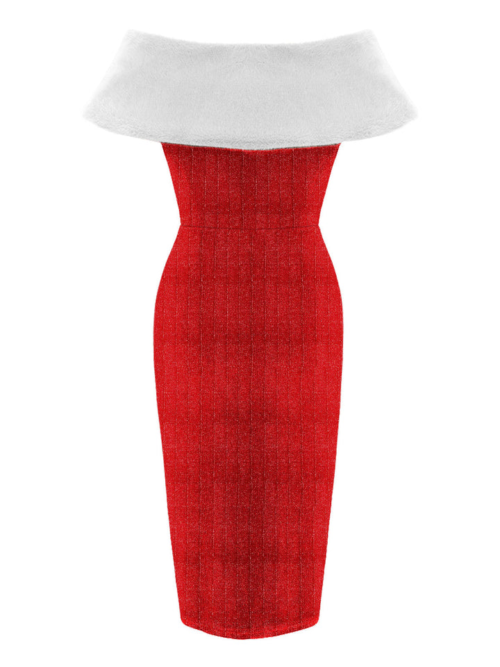 Red 1960s Plush Bow Pencil Dress With Cape - vintage dress, fashion, elegant red