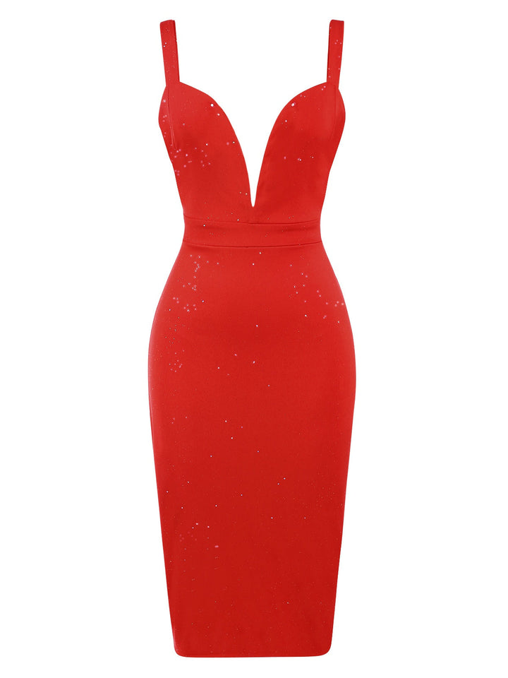 Red 1960s Ruffled Open Back Suspender Dress, vintage dress, retro fashion - perfect for women who love vintage and retro fashion