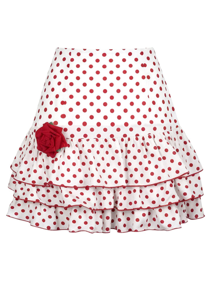 Red 1960s Ruffled Polka Dot Rose Mini Skirt - vintage skirt, retro style, elegant red