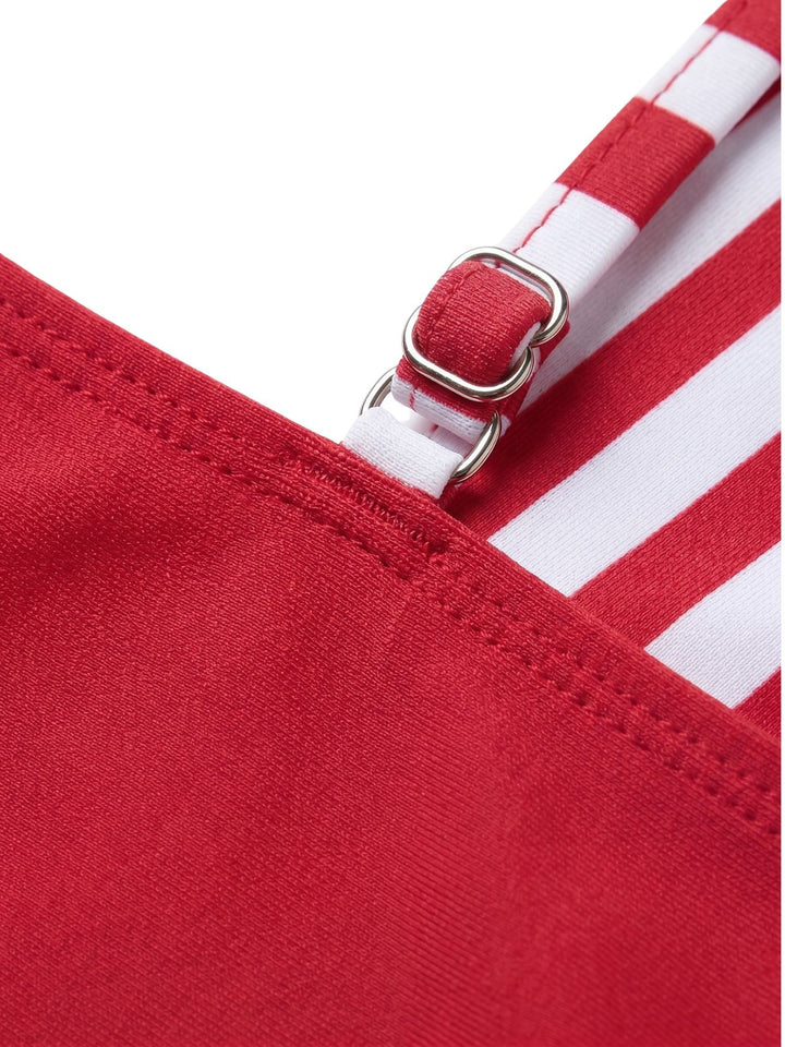 Red Bow Striped One-Piece Swimsuit - vintage swimsuit, swimwear for vintage lovers