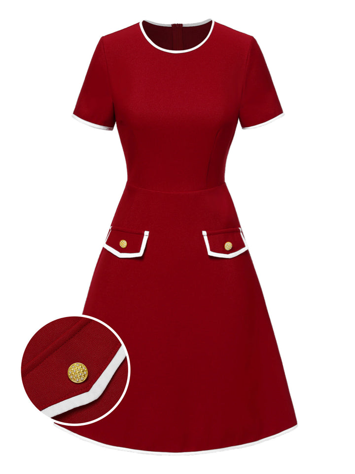 She slips into this Red 1960s Solid Faux Pocket Dress and suddenly it&