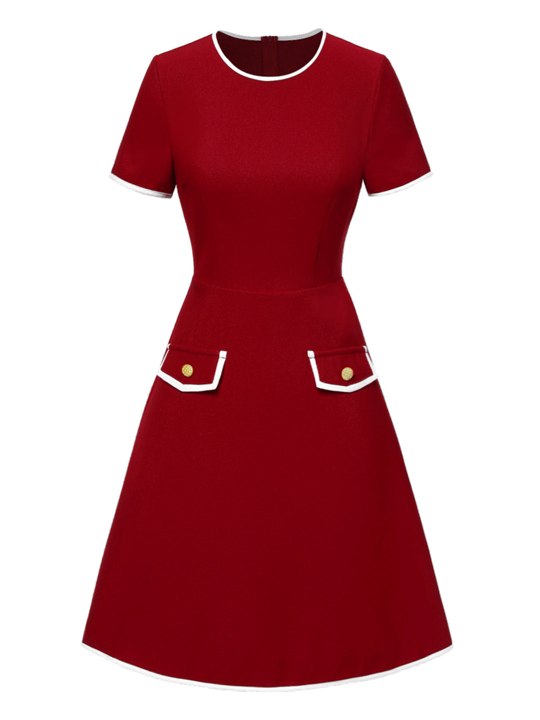 Red 1960s Solid Faux Pocket Dress: where 1960s romance meets her modern spirit