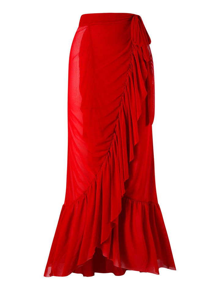 2PCS Red 1960s Solid 3D Flowers Swimsuit &amp; Cover-Up — because 1960s glamour never goes out of style