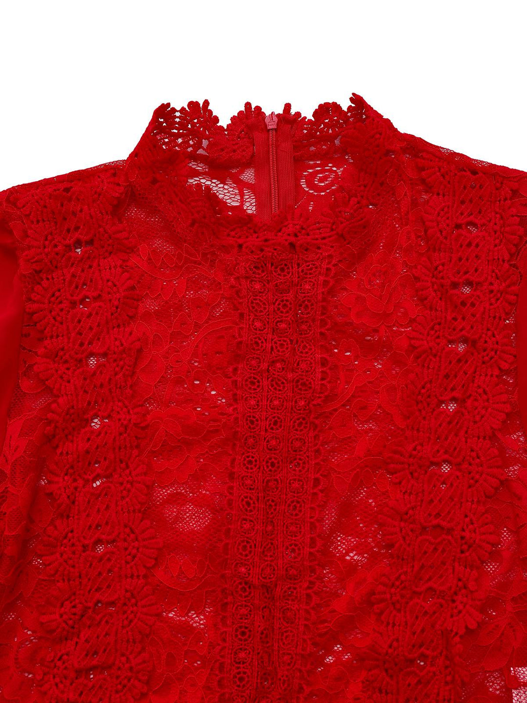 Red 1960s Solid Sheer Lace Long Sleeve Jumpsuit - vintage jumpsuit, retro fashion, elegant red