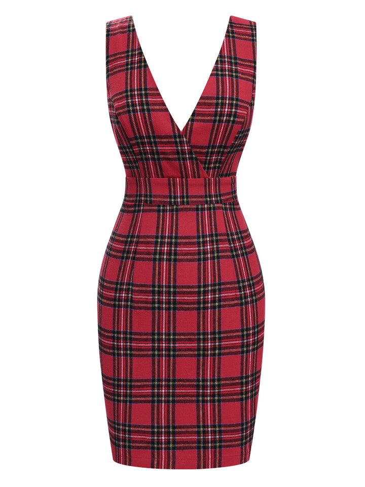 Red 1960s Tartan Plaids Suspender Dress, vintage dress, retro fashion - perfect for women who love vintage and retro fashion