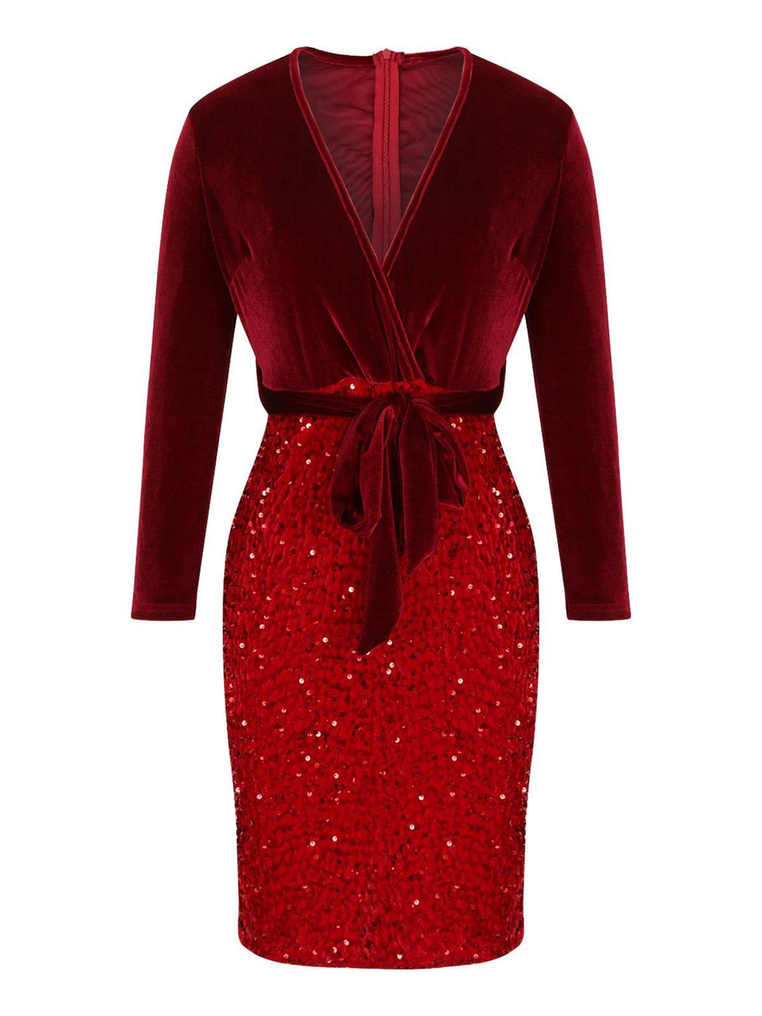 Red 1960s Velvet Sequined Patchwork Pencil Dress, vintage dress, retro fashion - perfect for women who love vintage and retro fashion