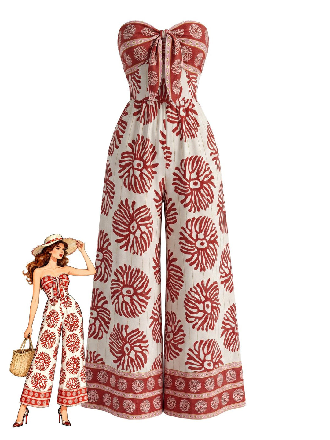 Red 1950s Vintage Retro Jumpsuit