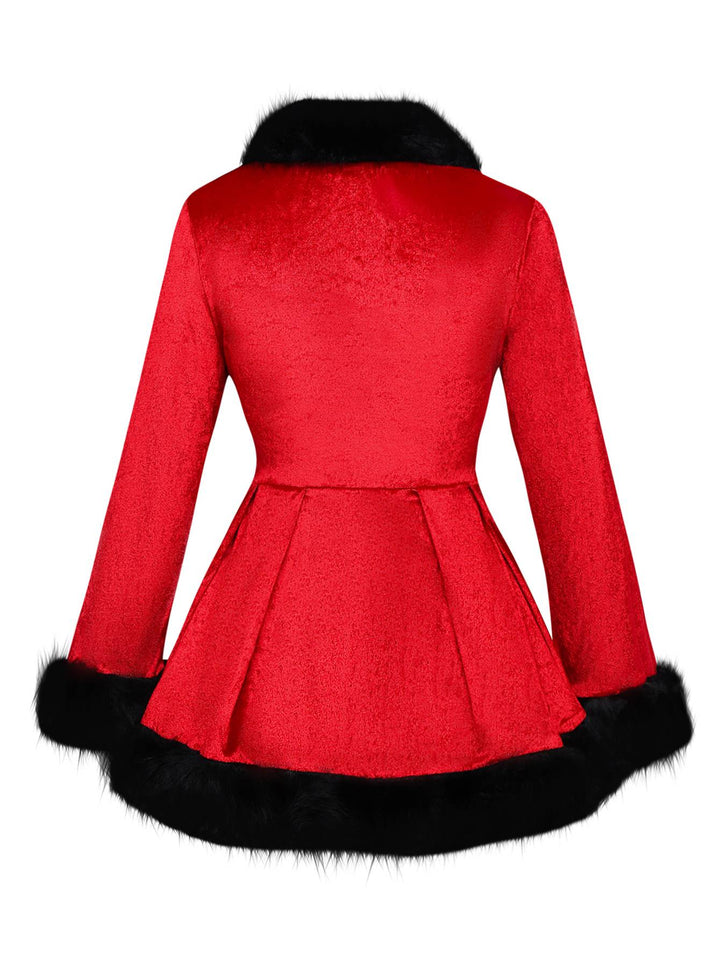 Red 1970s Christmas Fur-Trim Lace Up Velvet Dress - vintage dress, retro fashion, elegant red
