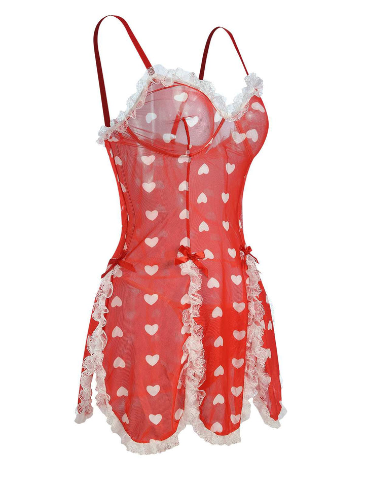 Red Lace Heart Ruffles Nightgown: where romance meets her modern spirit