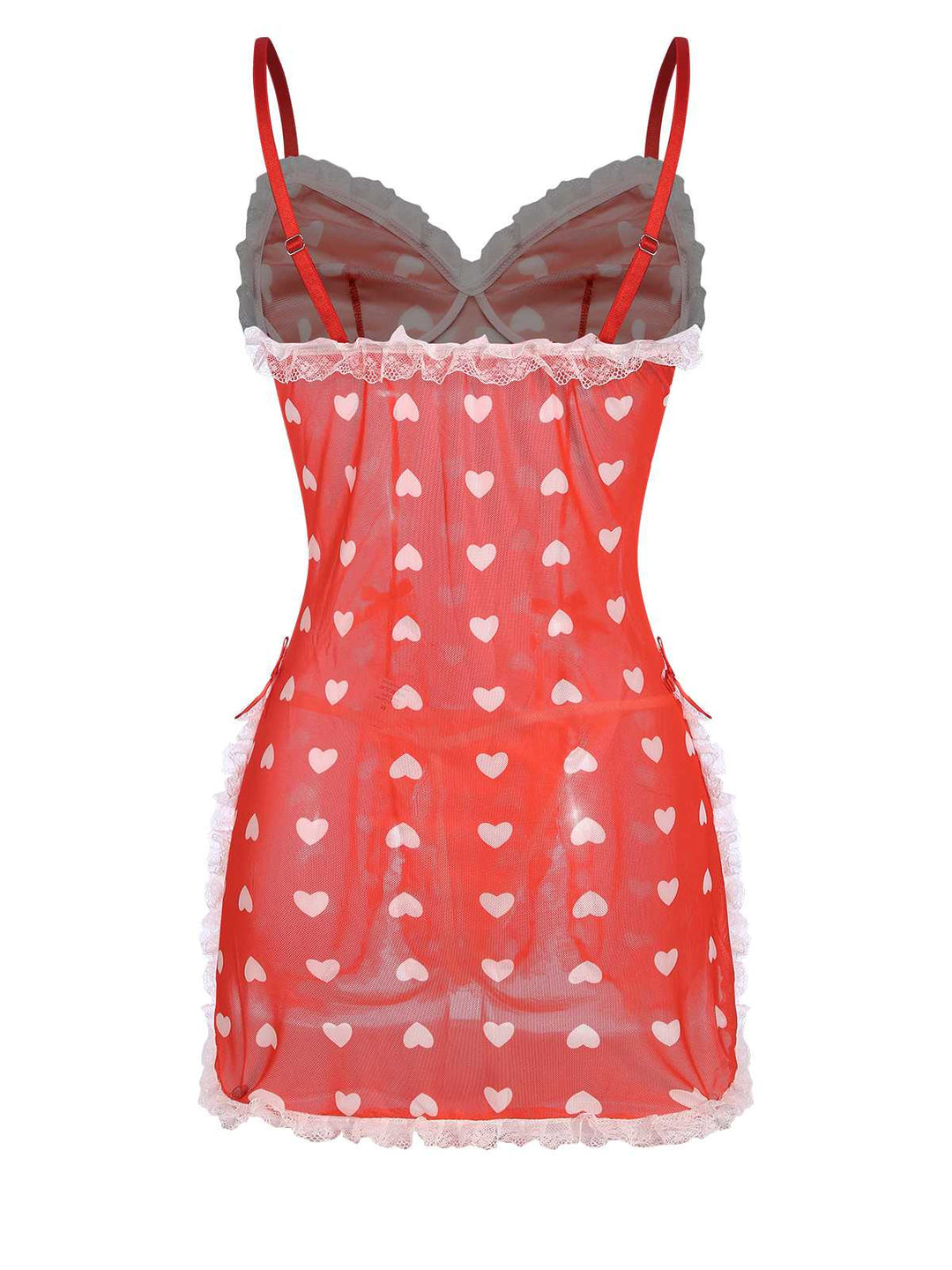 This Red Lace Heart Ruffles Nightgown wraps her in elegance, one twirl at a time