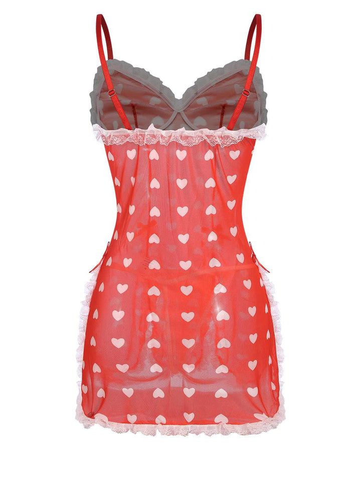 This Red Lace Heart Ruffles Nightgown wraps her in elegance, one twirl at a time