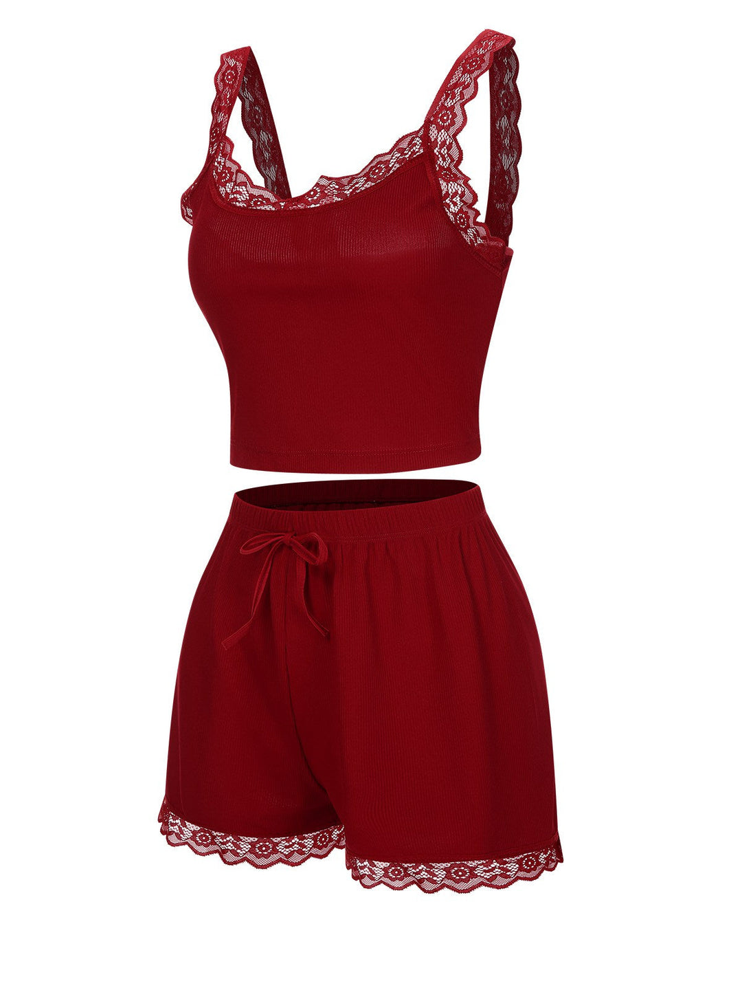 Red Lace Trimmed Straps Pajamas, vintage pajamas, retro nightwear - perfect for women who love vintage and retro fashion