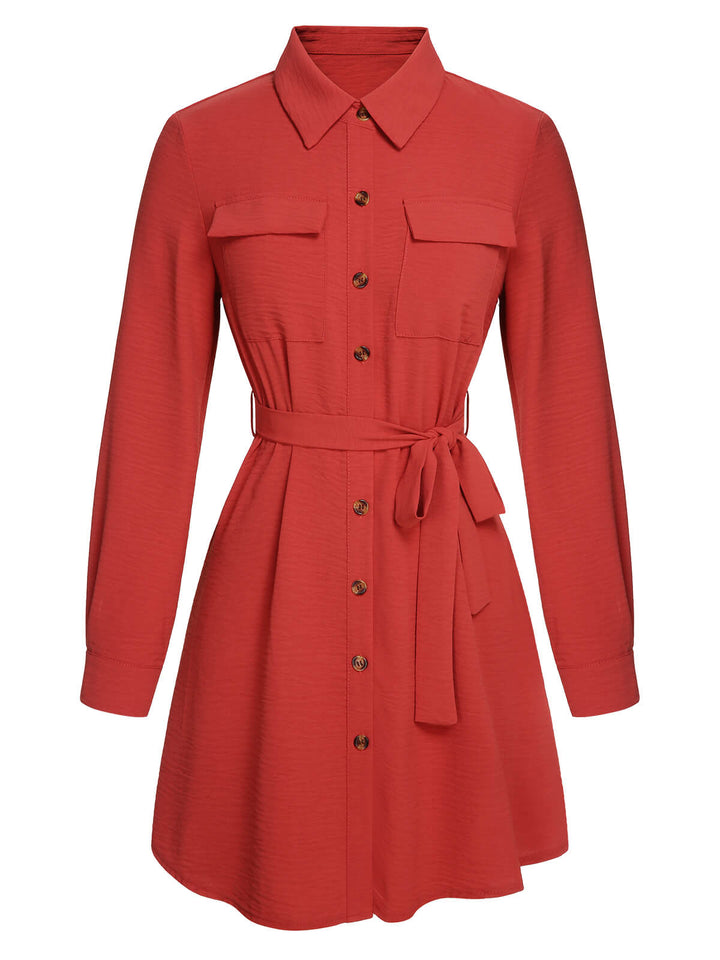 Red 1970s Lapel Long Sleeve Shirt Dress, vintage dress, retro fashion - perfect for women who love vintage and retro fashion