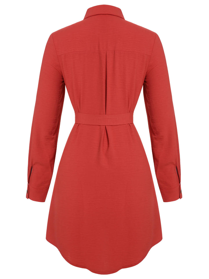 Red 1970s Lapel Long Sleeve Shirt Dress, vintage dress, retro fashion - perfect for women who love vintage and retro fashion