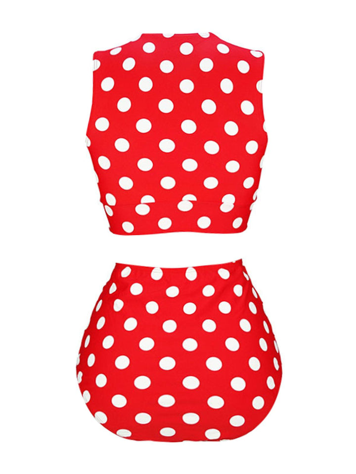 Red 1970s Polka Dots Waist Tie Swimsuit, vintage swimsuit, pin-up swimwear - perfect for women who love vintage and retro fashion