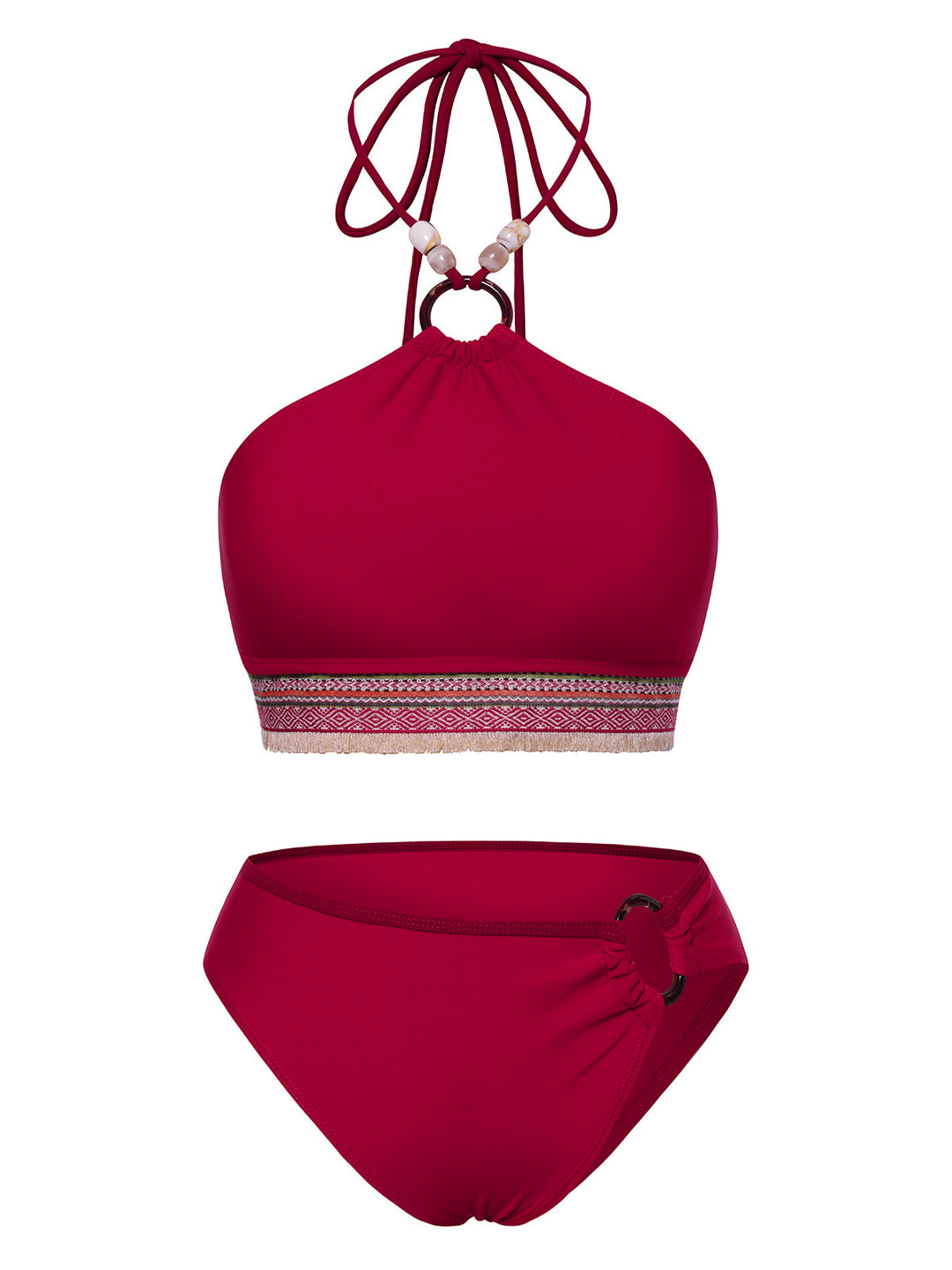 Red 1970s Princess Style Beading Halter Bikini Set, vintage swimsuit, pin-up swimwear - perfect for women who love vintage and retro fashion