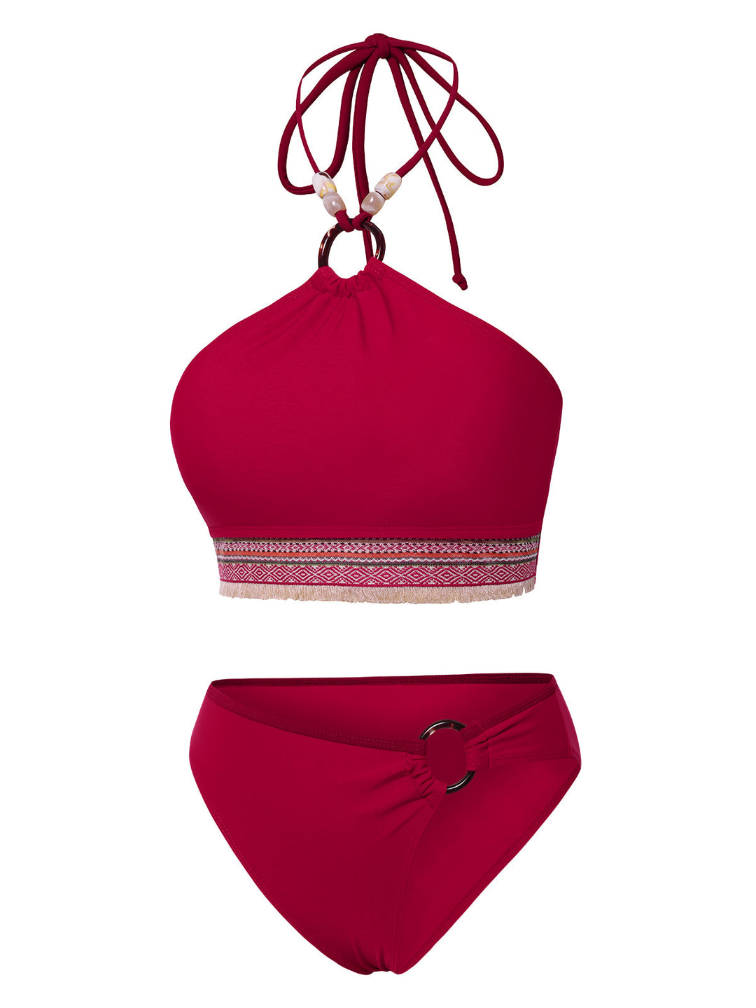 Red 1970s Princess Style Beading Halter Bikini Set, vintage swimsuit, pin-up swimwear - perfect for women who love vintage and retro fashion