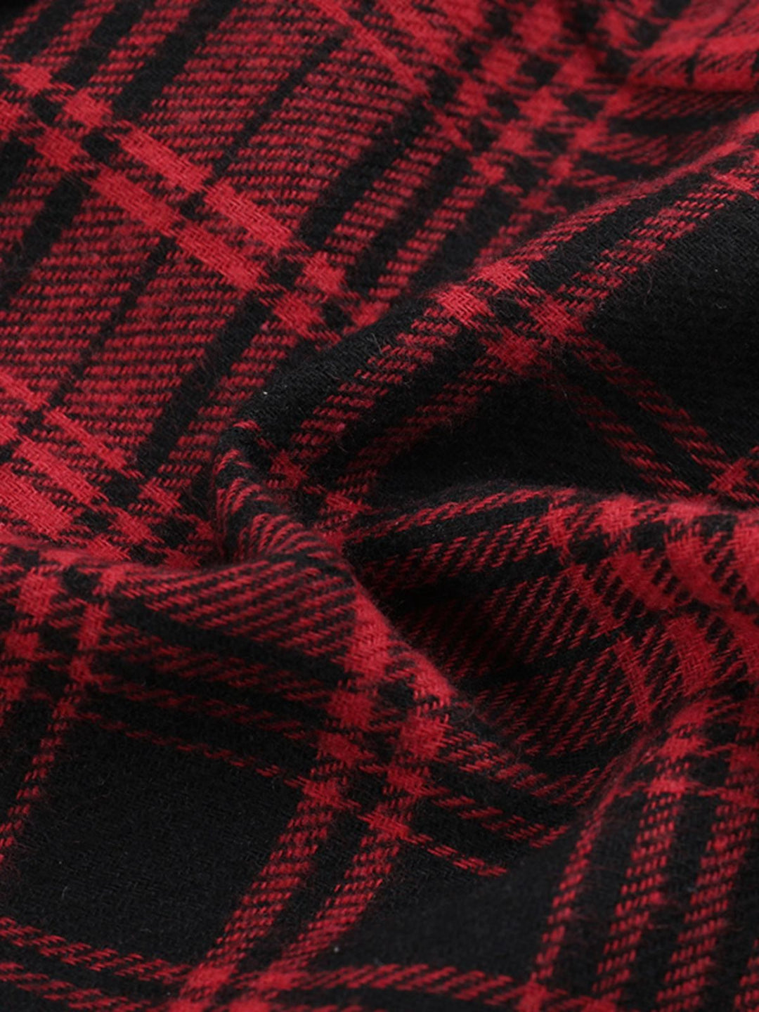 2PCS Red 1980s Plaid Smocked Top &amp; High-Low Hem Skirt - vintage skirt, retro style for vintage lovers
