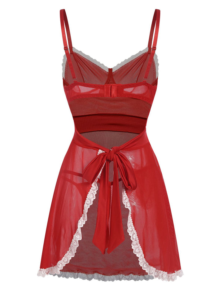 Red Sheer Lace-Up Nightgown, vintage fashion, retro style - perfect for women who love vintage and retro fashion