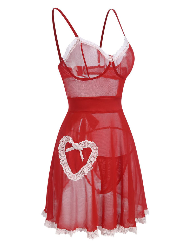 Red Sheer Lace-Up Nightgown, vintage fashion, retro style - perfect for women who love vintage and retro fashion