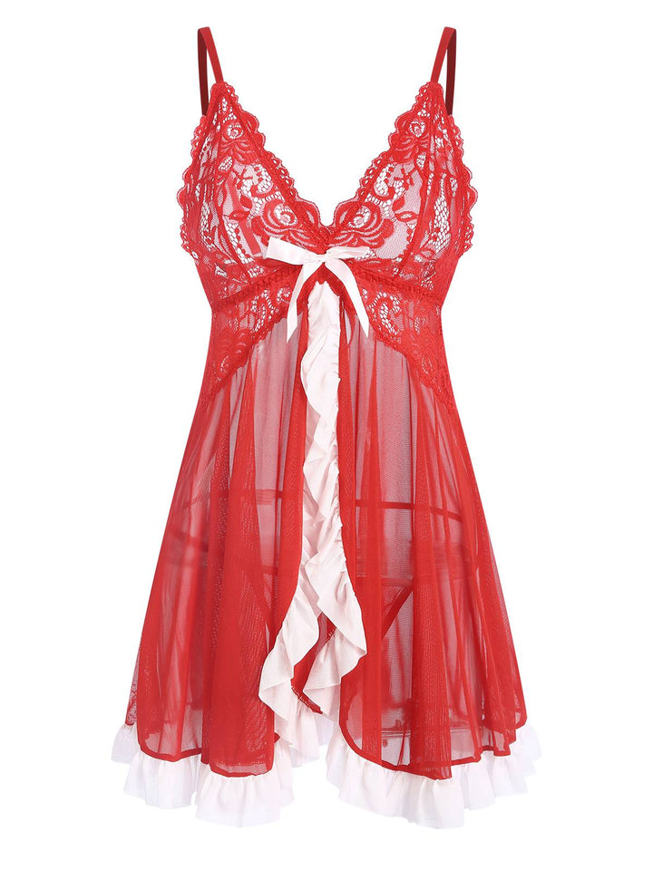 Red Spaghetti Strap Patchwork Nightgown, vintage fashion, retro style - perfect for women who love vintage and retro fashion