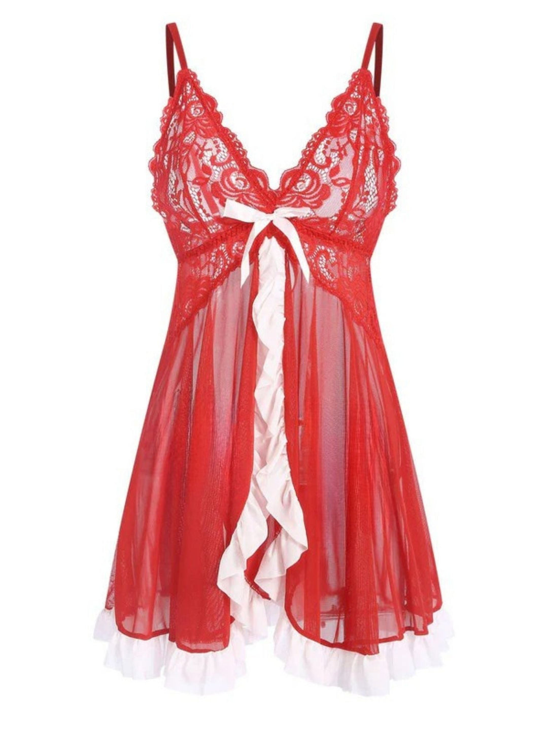 Red Spaghetti Strap Patchwork Nightgown: where romance meets her modern spirit