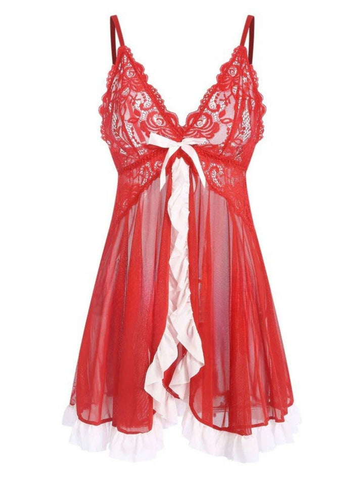 Red Spaghetti Strap Patchwork Nightgown: where romance meets her modern spirit
