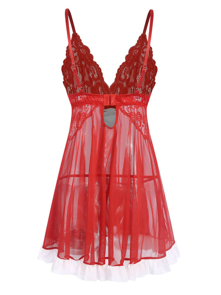 Red Spaghetti Strap Patchwork Nightgown, vintage fashion, retro style - perfect for women who love vintage and retro fashion