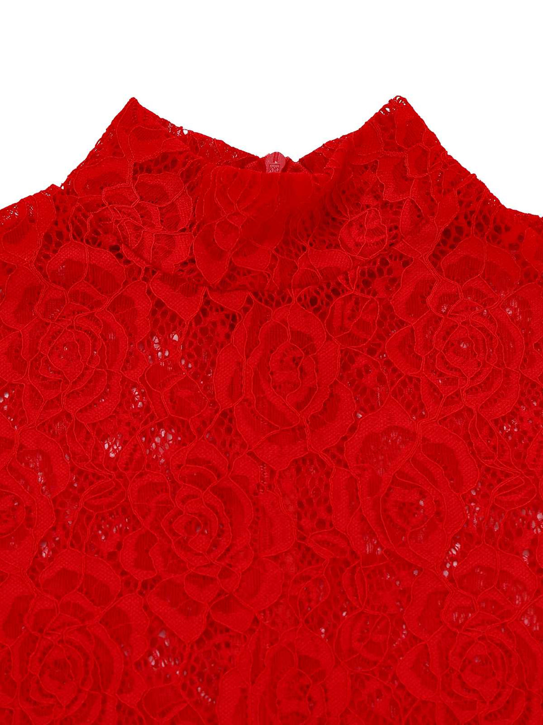 Red 1980s High Neck Sheer Lace Bodycon Maxi Dress - vintage dress, retro fashion, elegant red