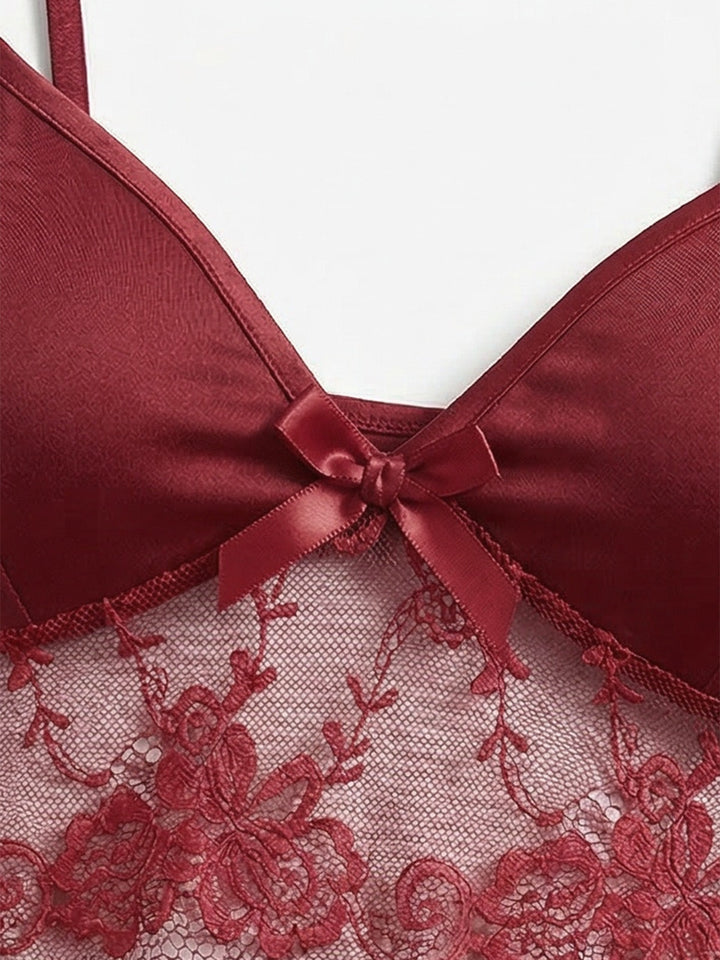 Red Lace Camisole and Flare Leg Pajama Set - vintage fashion, retro style, elegant red