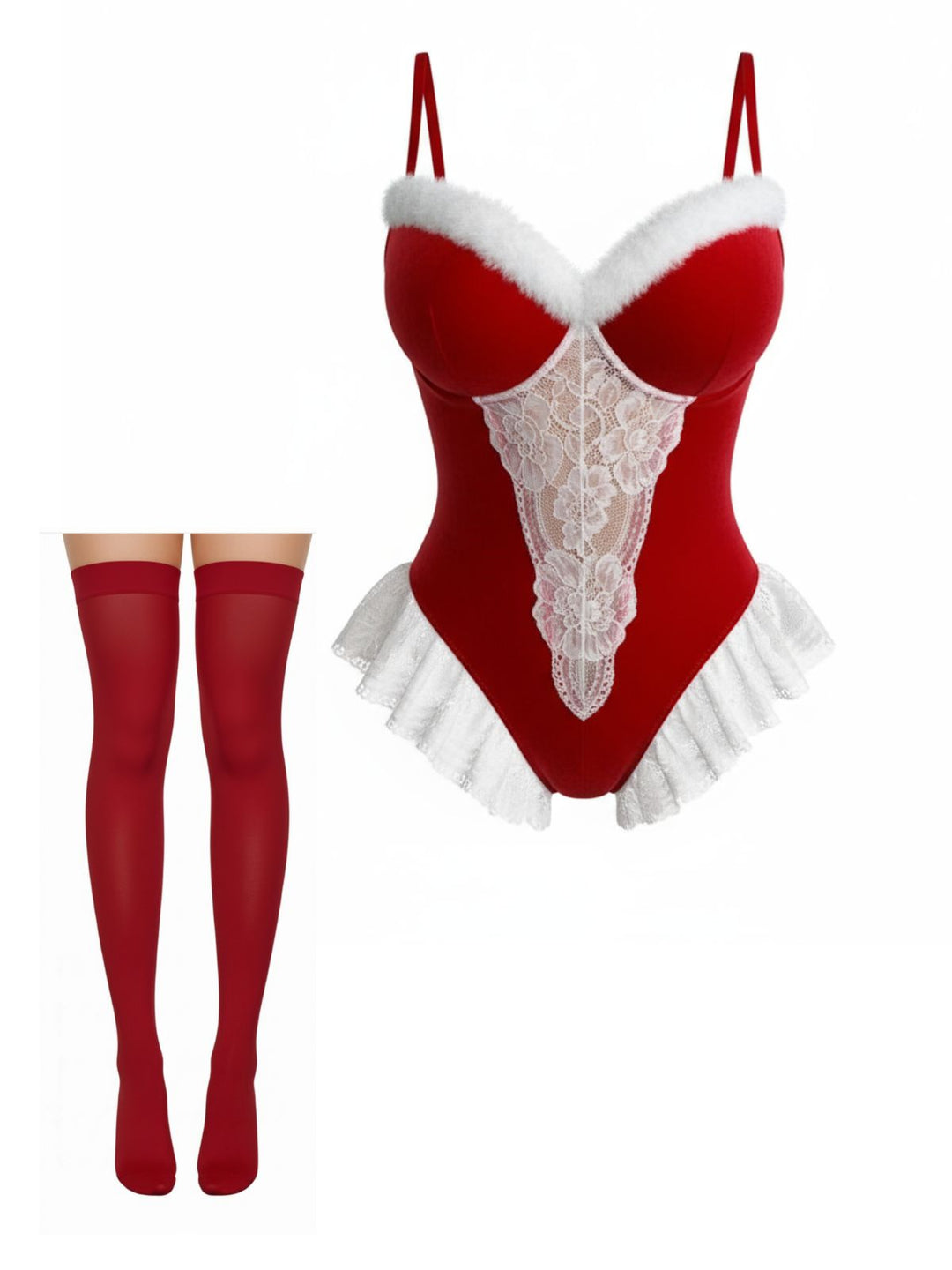 Red Reindeer Lace Christmas Lingerie Set - vintage fashion, retro style, elegant red