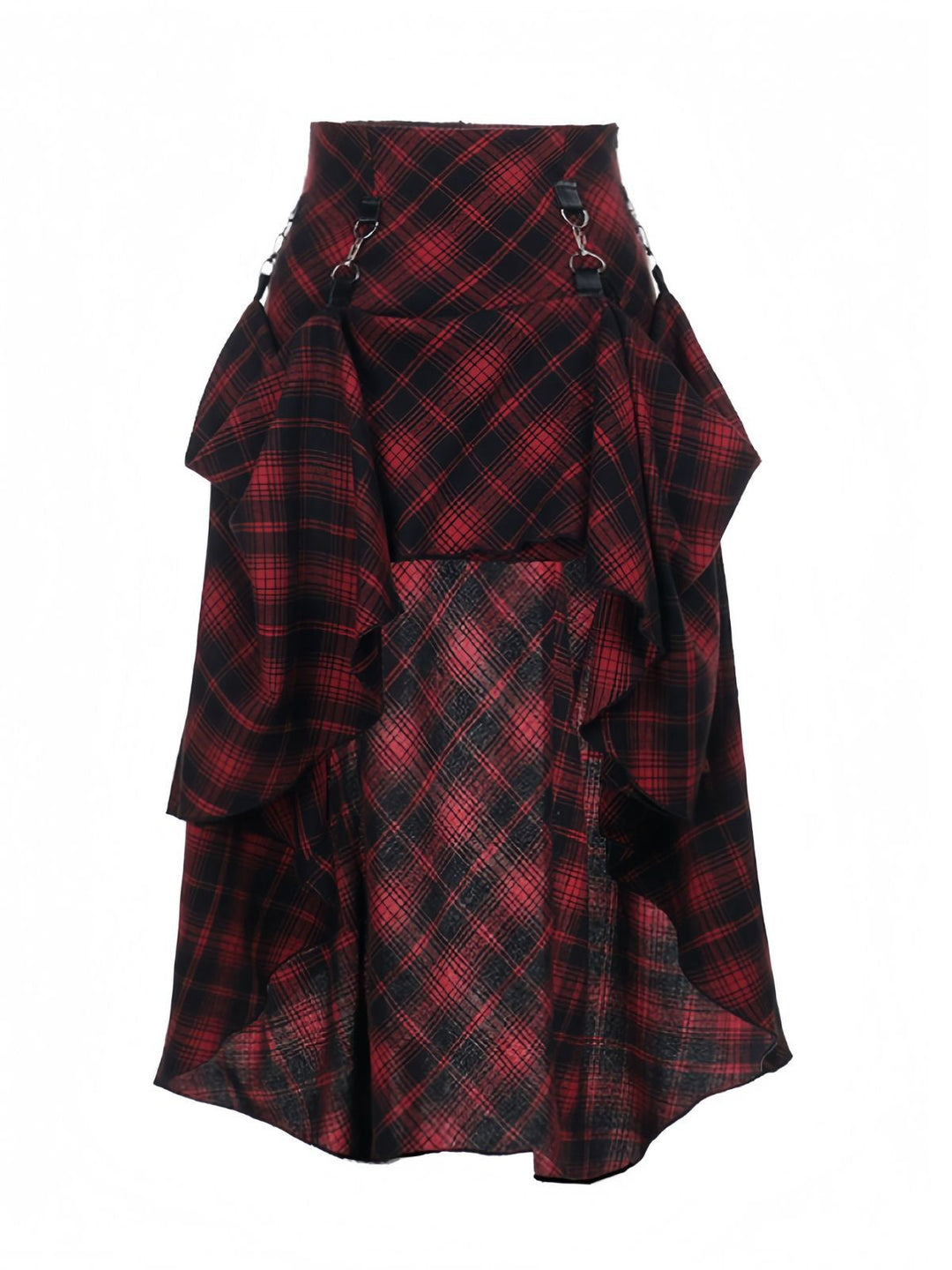 Red 1980s Scottish Plaid High-Low Hem Skirt - vintage skirt, retro style, elegant red