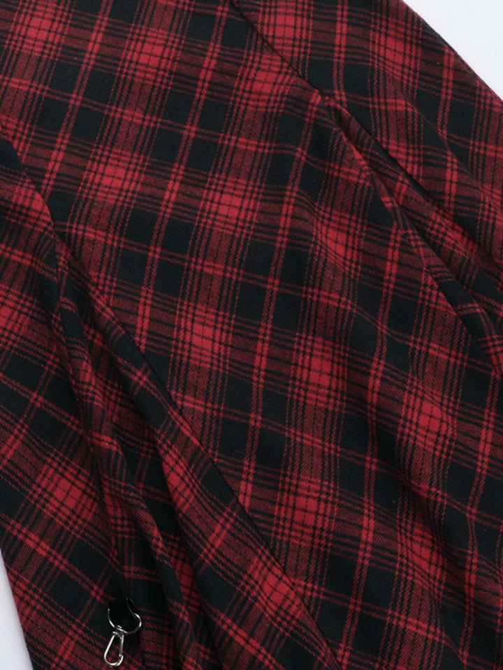 Red 1980s Scottish Plaid High-Low Hem Skirt - vintage skirt, retro style, elegant red