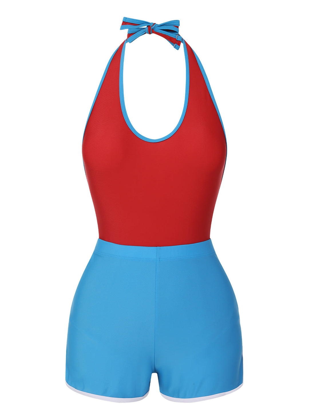 Red &amp; Blue 1930s Solid Patchwork Swimsuit Set, vintage swimsuit, pin-up swimwear - perfect for women who love vintage and retro fashion