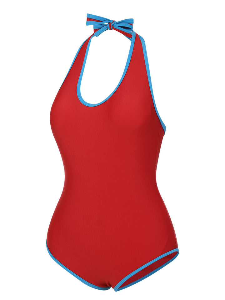 Red &amp; Blue 1930s Solid Patchwork Swimsuit Set, vintage swimsuit, pin-up swimwear - perfect for women who love vintage and retro fashion