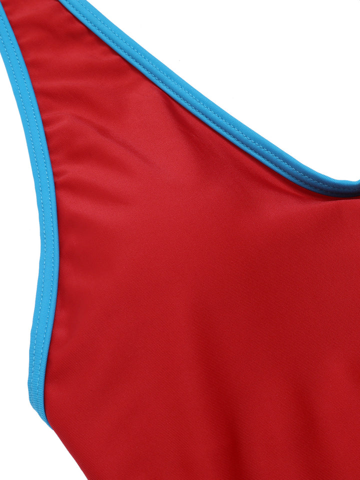 Red &amp; Blue 1930s Solid Patchwork Swimsuit Set, vintage swimsuit, pin-up swimwear - perfect for women who love vintage and retro fashion