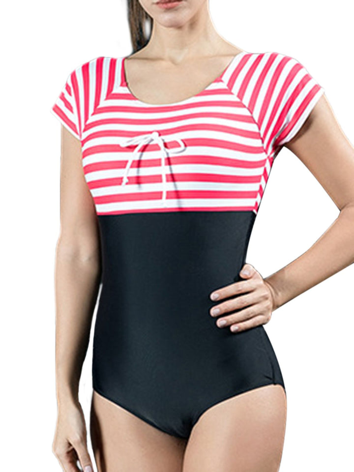 Red &amp; Blue 1940s Stripes Cut-Out One-Piece Swimsuit: timeless style reimagined