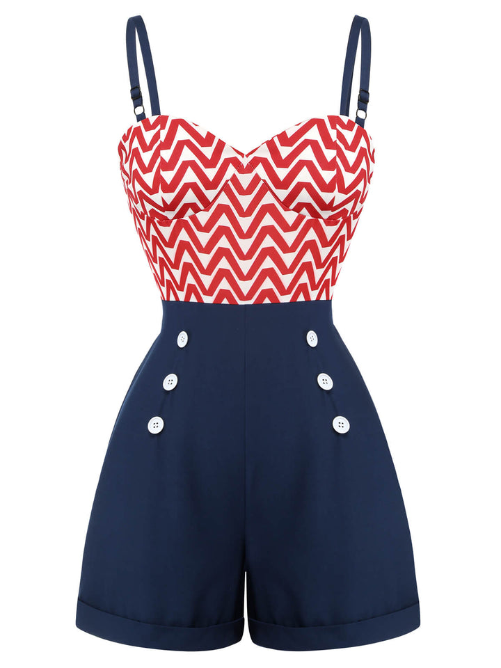 1950s Chevron Stripe Strap Romper | 1950s | vintage romper, retro jumpsuit