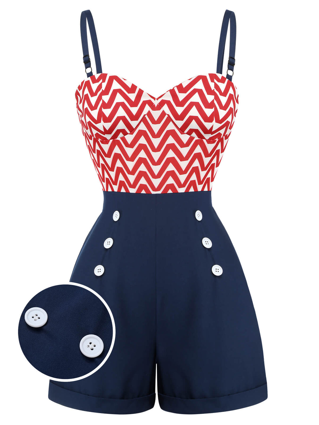 1950s Chevron Stripe Strap Romper | 1950s | vintage romper, retro jumpsuit