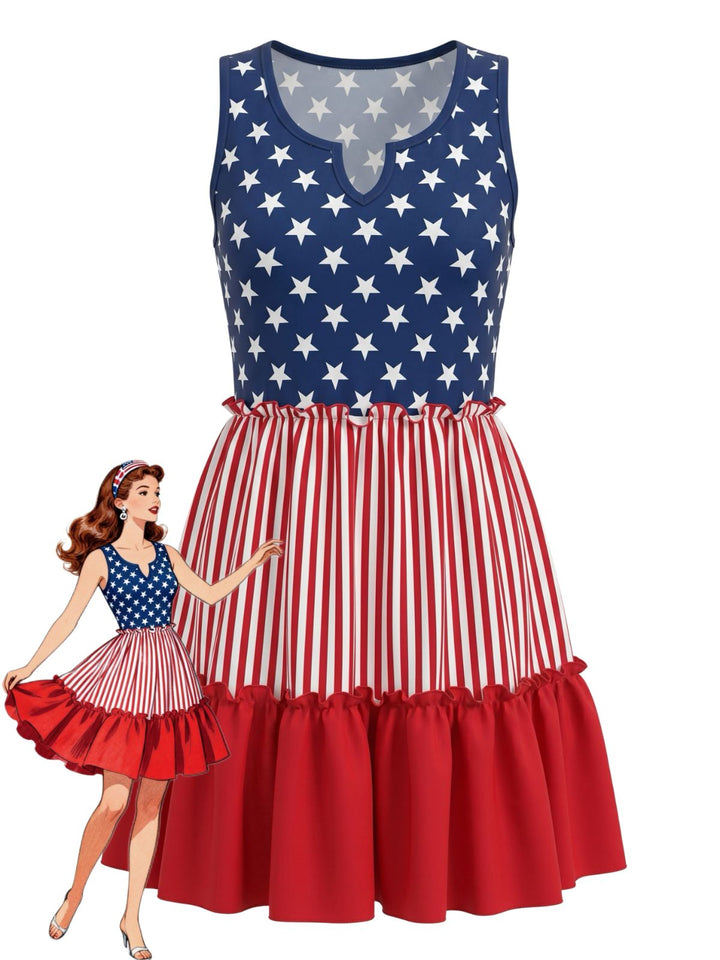 1940s Print Vintage Sleeveless Dress