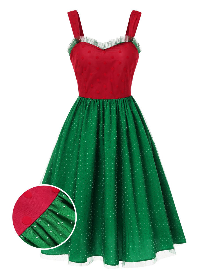 Red &amp; Green 1950s Christmas Polka Dots Dress: where 1950s romance meets her modern spirit