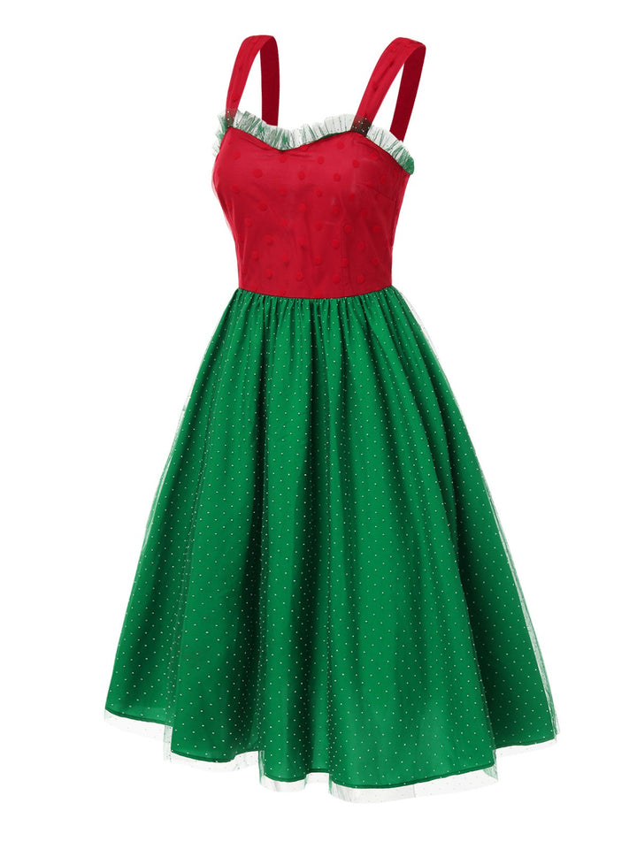 Red &amp; Green 1950s Christmas Polka Dots Dress — the kind of 1950s dress that makes strangers smile