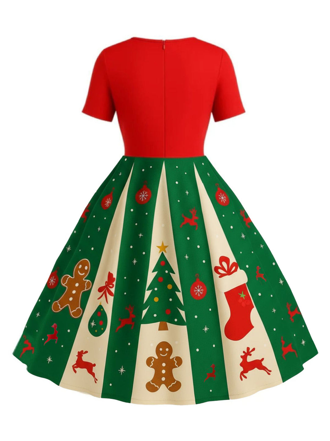 Red &amp; Green 1950s Christmas Snowflake Swing Dress - vintage dress, retro fashion, rockabilly