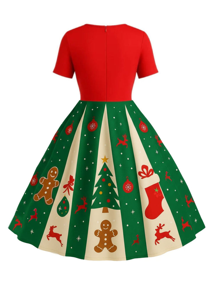Red &amp; Green 1950s Christmas Snowflake Swing Dress - vintage dress, retro fashion, rockabilly