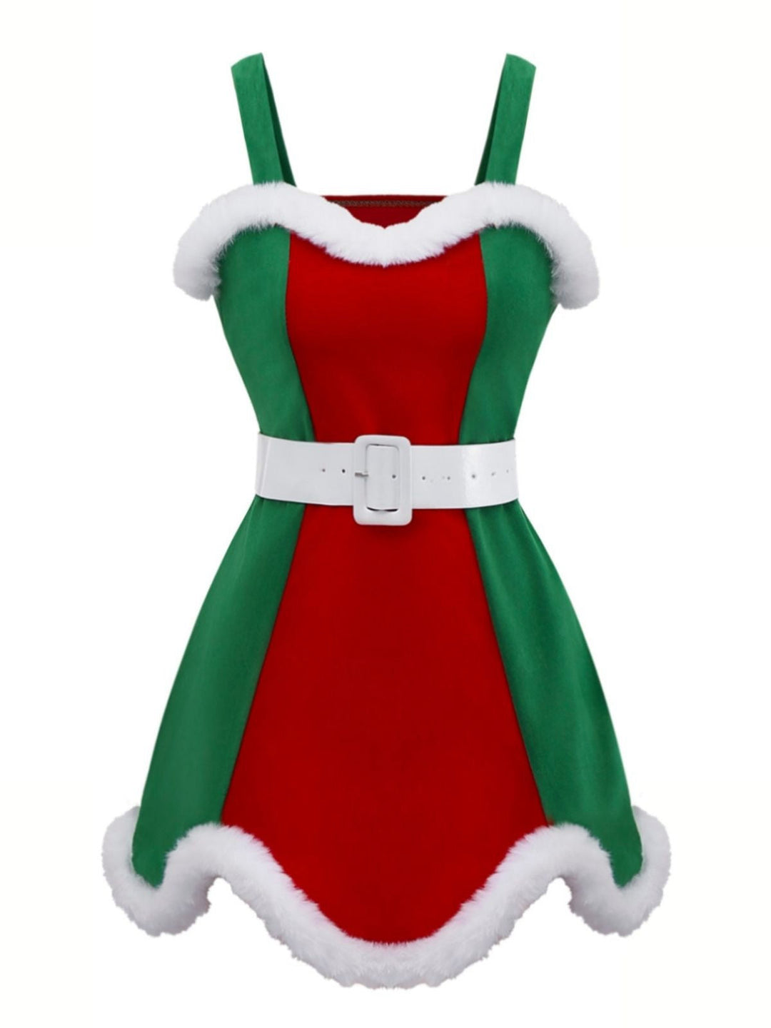 Red &amp; Green 1960s Christmas Plush Trim Dress Set - vintage dress, fashion, elegant red