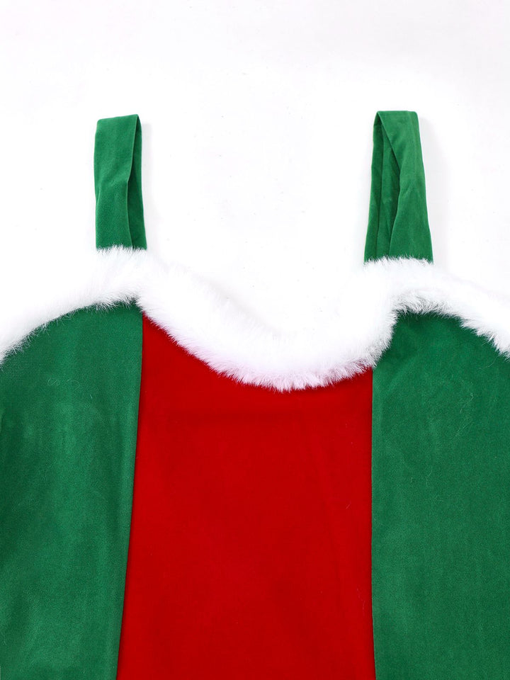 Red &amp; Green 1960s Christmas Plush Trim Dress Set - vintage dress, fashion, elegant red