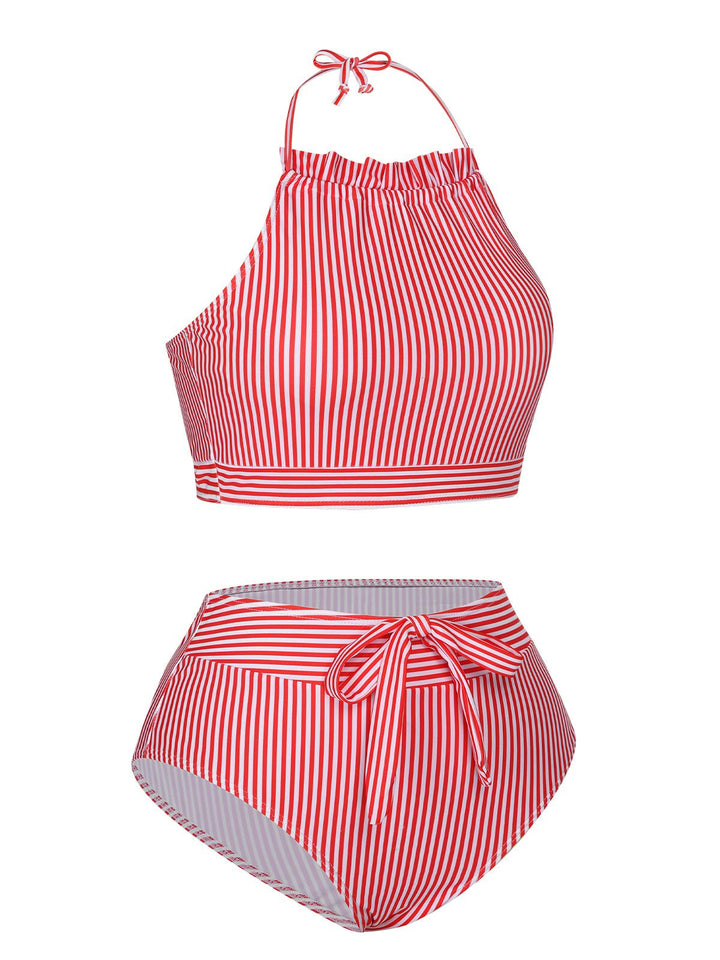 Red &amp; White 1930s Striped Knot Halter Swimsuit, vintage swimsuit, pin-up swimwear - perfect for women who love vintage and retro fashion
