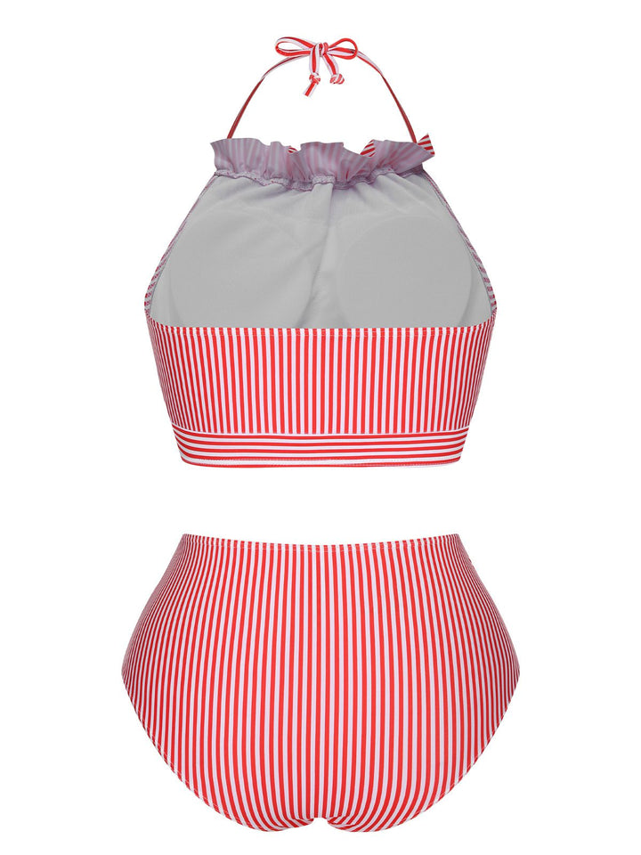 Red &amp; White 1930s Striped Knot Halter Swimsuit, vintage swimsuit, pin-up swimwear - perfect for women who love vintage and retro fashion
